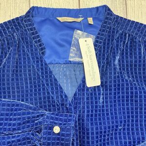 NWT Soft Surroundings Shirt Women Sz XL Royal Blue Zia Velvet Sapphire Button Up